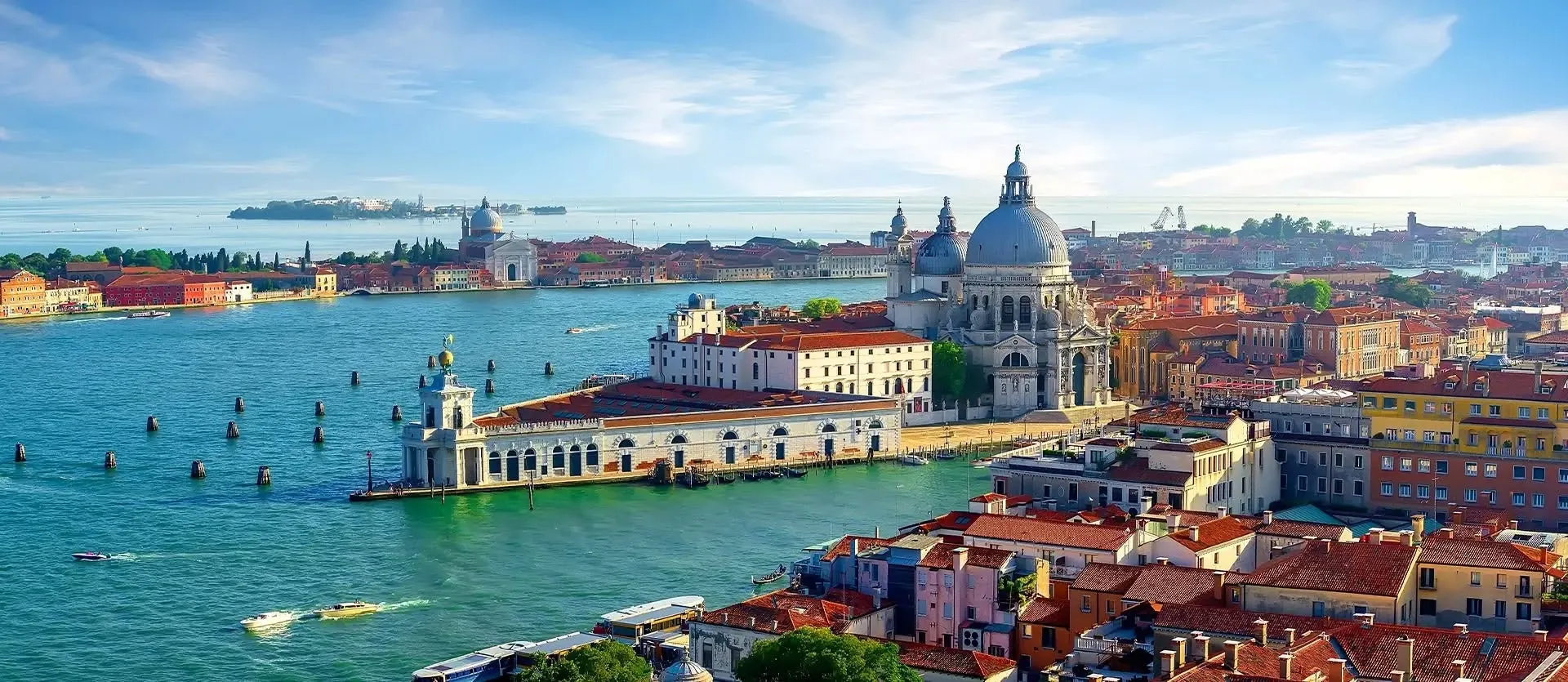 Aerial view of Venice, Italy with the Grand Canal and Santa Maria della Salute